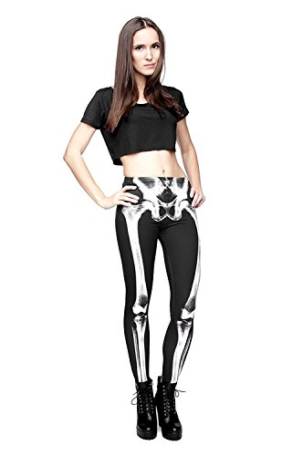 Aventy Women'S Girls Fashion Digital Print Stretch Leggings Full-Length Black White Skeleton Bone Skull Tights Pants thumb #3
