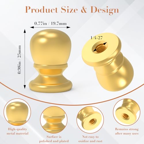 Image of 2 Pcs Ball Lamp Finial Cap Knob, 1 /4-27 Inch Threaded Solid Lamp Shade Head Top Screw Finial Caps Nut Decoration for Lamp Shade, Table or Floor Lamps (Gold)