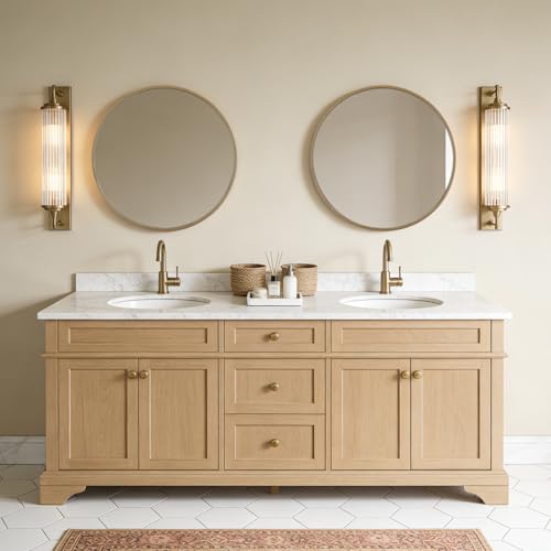 Image of WallBeyond Round Wood Mirror 24 inch Circle Wall Mirror for Bathroom Round Wall Mirror for Wall Decor, Vanity, Entryway Living Room (Natural)
