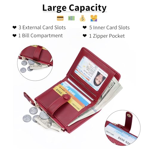 Image of Small Wallet for Women Leather Card Holder Bifold Ladies Wallets with Zipper Change Pocket ID Window