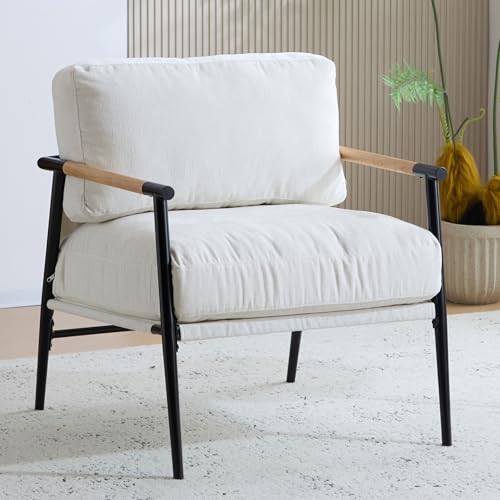 Sillón Moderno Blanco con Estructura de Metal miniatura 1