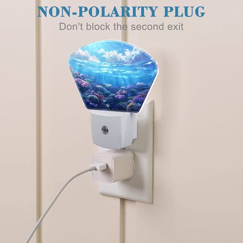 Image of Underwater World Night Light Coral and Fish Nightlight Plug into Wall with Dusk to Dawn Sensor for Kid Girls Boys Women Men Room, Hallway, Kitchen, Bathroom, Stairs Decor