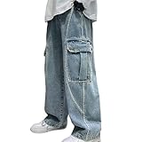Boys Cargo Jeans Baggy Wide Leg Denim Pants Summer Casual Multi Pockets Boyfriend Jeans for Kids 4-15 Years