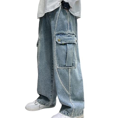 Boys Cargo Jeans Baggy Wide Leg Denim Pants Summer Casual Multi Pockets Boyfriend Jeans for Kids 4-15 Years