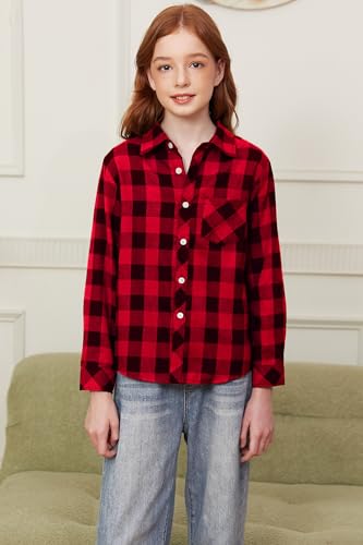 Image of SANGTREE Girls & Women's Long Sleeve Flannel Plaid Shirt Button Down Shirts, 3 Months - US 2XL