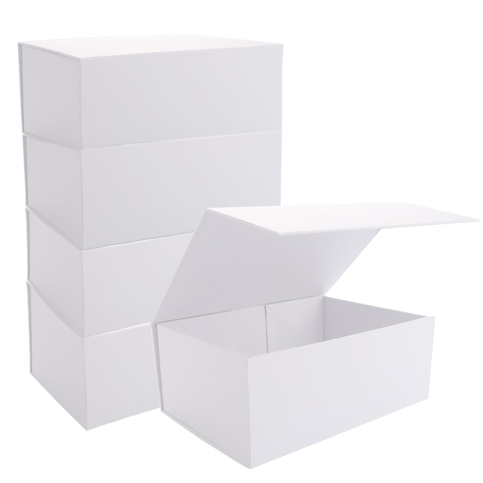 Oungy 5 Pack White Gift Boxes with Lids, 25 x 18 x 10cm Cardboard Gift Boxes for Presents, Magnetic Empty Gift Box for Birthday, Wedding, Anniversary, Valentines