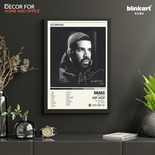 Image of BLINKART Drake - Scorpion Wall Photo Frames | Wall Art for Bedroom, Living Room, Studio or Office | Album Cover Print with Spotify Song Link QR Code | Gift for Fans - 8x12 In