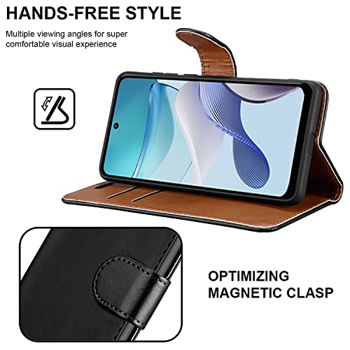 iCatchy Case for Motorola Moto G13 / G23 / G53 5G Leather Wallet Book Flip Folio Stand View Cover with Card Slots and Kickstand Phone cover (Black) - Image 4