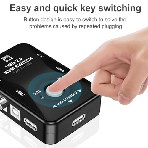 Image of 2 Port KVM Switch USB 2.0 KVM Switch Box to Control up to 2 Computers 2 in 1 Out USB Keyboard Mouse Sharing Device for Computer, PC, Laptop, Desktop, Monitor, Printer, Sharing Video. BLACK