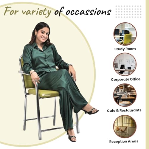 Image of GOYALSON Office Chair Visitor with arm Rest with Steel Frame and Cushioned seat Back Chair Without Wheels Chair (1, Green, Heavy 1)