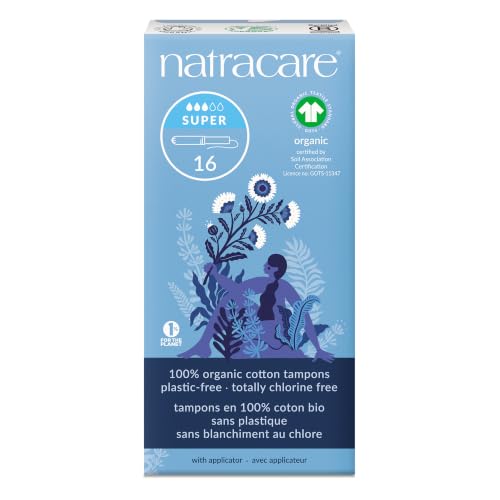 Natracare Organic Cotton Tampons Super Absorbency with Biodegradable Card Applicator | 2 Packs x 16 Tampons (32 Total)