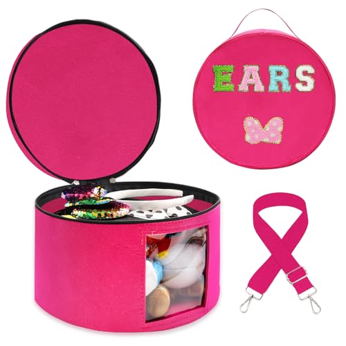 Chenille Letter Bow Mouse Ears Travel Case, Large Round Tote Storage Box