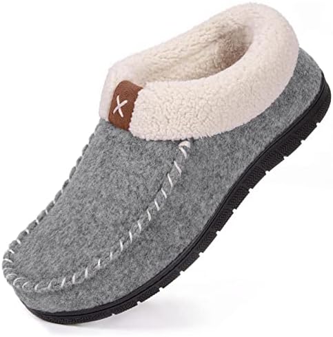 VeraCosy Damen Wollfilz Hi-Top Memory Foam Mokassin Hausschuhe mit Komfort Fleece Futter