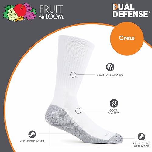 Image of Fruit of the Loom Men's Dual Defense Socks, Odor Protection with Half Cushion, Multi-Packs