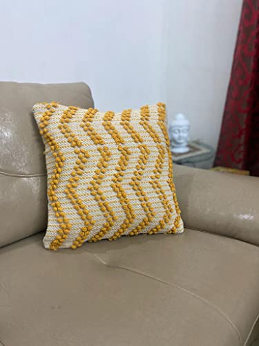 Image of TIB Premium Boho Decorative Throw Cushion Covers, 16 x 16 cm, Set of 2, Cotton. (Mustard Wave)-230 TC