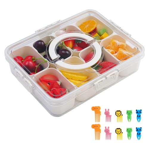 hatatit Snackle Box Charcuterie Container,Divided Serving Tray with Lid and Handle,Food-Grade 8 Compartment Snack Box,Outdoor Picnic Camping Travel Snack Tray Platters,Include 10 Plastic Forks
