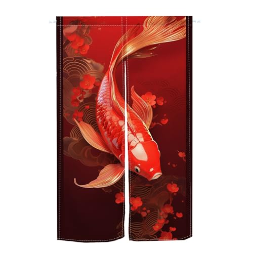 Qinunipoto 暖簾 鯉 赤色 好運 シンプル風 幅72cm丈120cm インテリア 出入り口 目隠し おしゃれ すだれ 遮光 部屋 間仕切りカーテン 門カーテン ポリエステル製 オーダー可 簡単取付 四季兼用