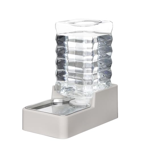 RIZZARI Stainless Steel Pet Water Feeder: 7.5L Automatic Leak-Proof Gravity Dispenser for Senior Dogs with Spine Problems - with Filter - Living Room Bedroom Use 7.5L Beige with Filter
