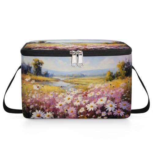 GzLeyigou Wild Flowers Lunch Bags for Women Men 9 Cans, Hot & Cold Food Delivery Bag Insulated Grocery Bag Insulated Lunch Box Field Daisy Cooler Bag for Office Work Picnic Beach