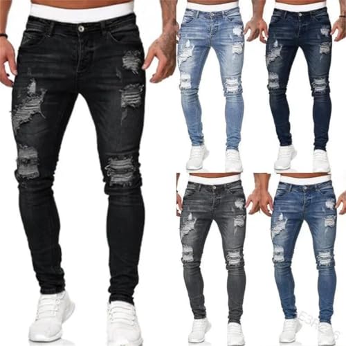 Men Vintage Wash Denim Trouser Casual Slim Fit Pencil Denim Pants Ripped Skinny Jeans2
