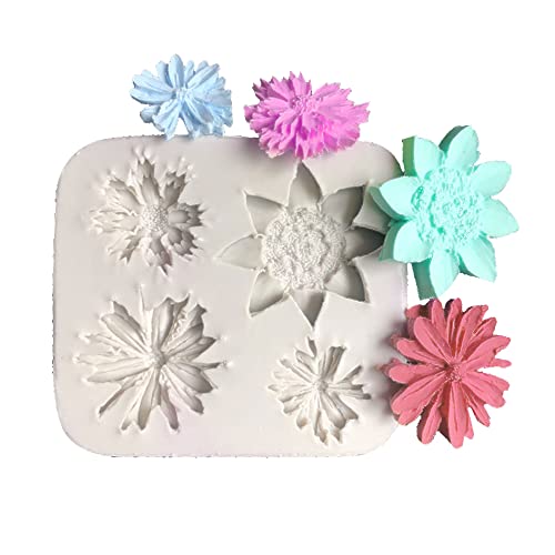 Molde de fondant de la colección de crisantemo de flores, moldes para hornear dulces para decoración de pasteles de azúcar, decoración de cupcakes, arcilla polimérica, dulces, chocolate, proyectos de
