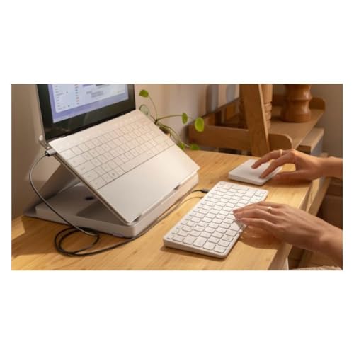 Image of Logitech Casa Pop-Up Desk Work From Home Kit with Laptop Stand, Wireless Keyboard & Touchpad, Bluetooth, USB C Charging, for Laptop /MacBook(10 inch to 17 inch), Windows,macOS,ChromeOS - Nordic Calm,Tan /Purple