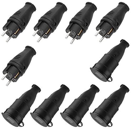 Schutzkontakt-Stecker & Schutzkontakt-Gummikupplung, ohne Kabel, nd langlebig Kann für 0.5-3cm² Kabel, 230V 16A, IP44 Schutzklasse spritzwassergeschützt und langlebig, 5 + 5 Stück Cover