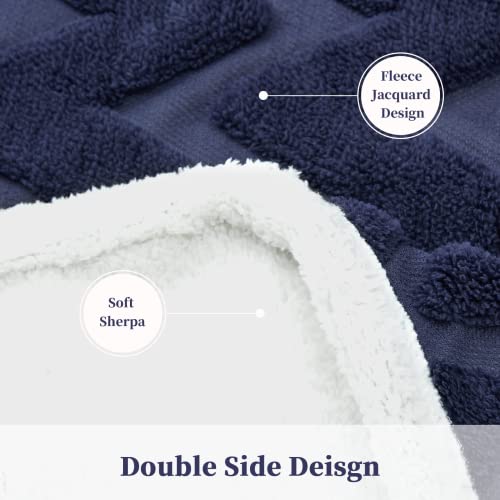 Faironly Sherpa Fleece Blanket Double-Sided Thick Throw Blanket Queen Size Soft Jacquard Fluffy Throw Blanket Reversible Cozy Warm Blanket For Couch Sofa, 60"X 80", Navy #TOP2