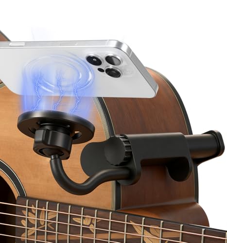 TECHO Magnetic Guitar Phone Holder Mount Adjustable & Rotatable Clamp for Guitars Ukuleles And Basses Ideal for Sheet Music Chords Teaching Videos Live Streaming & Recording