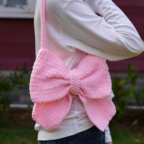 Bow Purse Crochet Handbag Bow Tote Bag Coquette Purse Shoulder Knit Bag Y2k Pink4