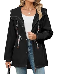 Yuson Girl Übergangsjacke Damen Lang Leichte Jacke für Herbst Übergang Elegant Mantel Baumwolle Parka mit Kordelzug Outdoor Warm Lange Damenjacke mit Kapuze und Zip für Frühling(Schwarz, L)