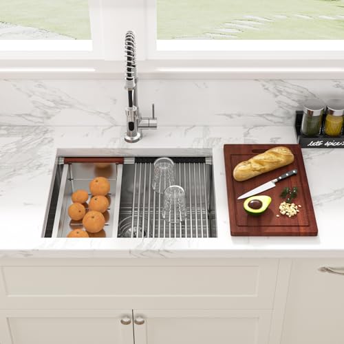 Image of Sarlai 23 Undermount Bar Sink - 23 x 19 Inch Kitchen Sink Ledge Workstation 16 Gauge Stainless Steel Single Bowl RV Bar Prep Basin Kitchen Outdoor Sinks