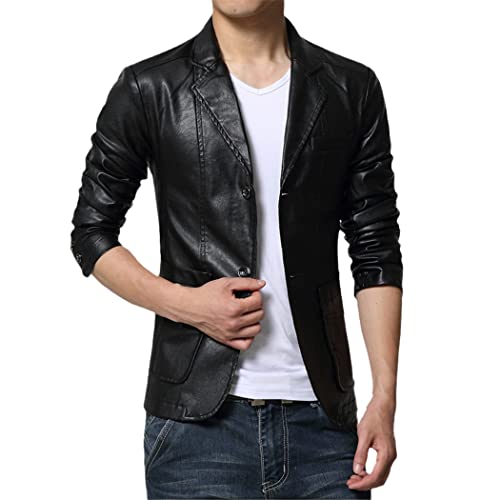 Veste en cuir décontracté homme noire manteau mi-saison col affaires taille M