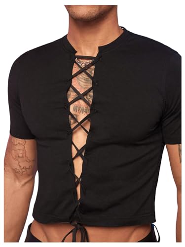 GORGLITTER Men's Tie Front Cropped T Shirt Short Sleeve Outgoing Crop Top Hot Shirt3