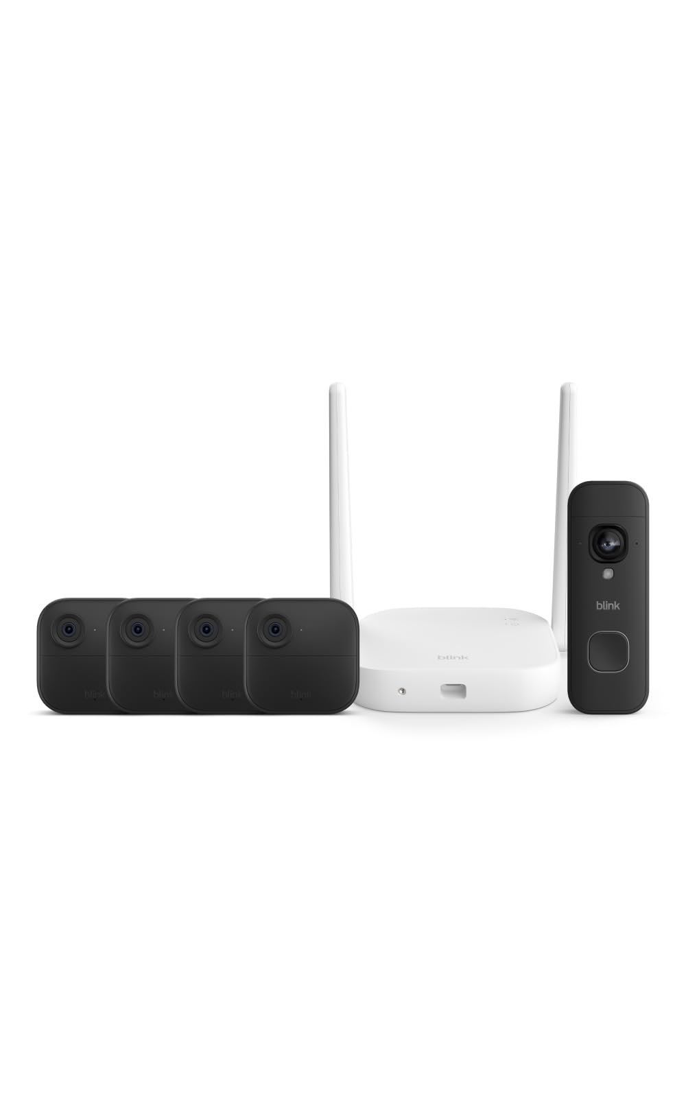 Blink Outdoor XR+ and Battery Doorbell 2K+ — Extended range wireless Outdoor 4 camera and 2K battery doorbell. Sync Module XR+ included — 4 camera system + doorbell