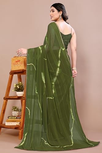 Image of MIRCHI FASHION Women Saree Shibori Print Chiffon | Elegant Festive and Functional Sari for All-Day Comfort with Matching Blouse
