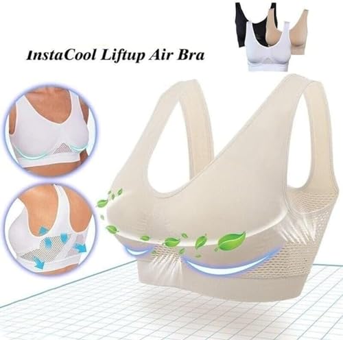 Generic Breathable Cool Liftup Air Bra,2024 Comfortable Mesh Sports Bra and New Large Size Air Bra Breathable for Women White