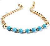 XL 11 Inch Blue Turquoise Gemstone Cuban Style Chain Ankle Bracelet Poolside Swim Tolerant