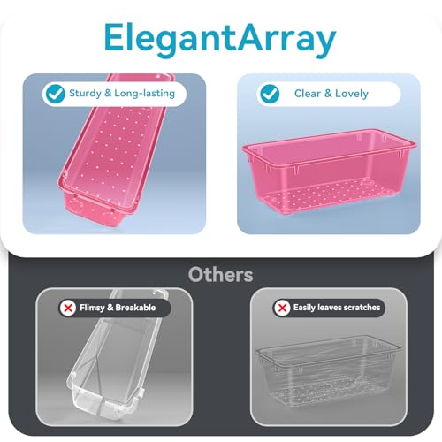Image of ElegantArray 12 PCS Drawer Organizer Set, 4 Sizes Tool Storage Trays, Clear Plastic Makeup Vanity Organizer and Storage Bins for Stationeries, Multiple Gadgets for Office, Bedroom, Pink