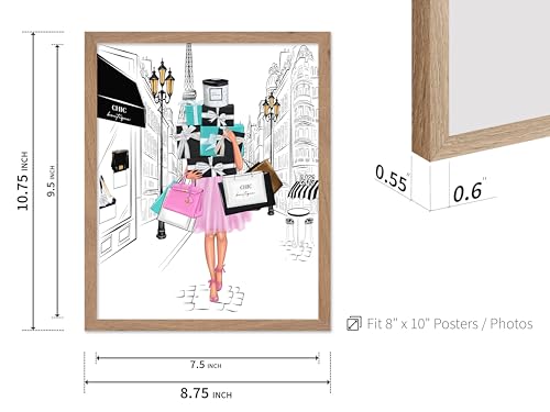 Image of Poster Master Fashion Poster - Lady with Shopping Bags Print - Trendy Art - Modern Art - Gift for Her & Fashionista - Luxury Haute Couture Decor for Bedroom or Girl's Room, 8x10 Beige Framed