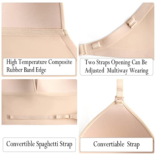 Mitivoway Low Back Bras-Seamless Wireless Triangle Bralette Backless Bra-Low Cut Plunge Open Back Strappy Halter Bra (Nude, Medium) #TOP4