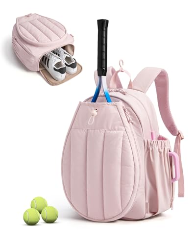 BAGSMART Tennis Bag for Women, Tennis Rackets Backpack with Shoes Compartment, Hanging Gym Backpack for Court, Off-work, Everyday