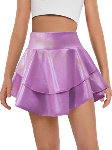 Image of Haloumoning Girls Metallic Skater Skort Kids Shiny Scooter Skirt 4-14 Years | High Waisted, Dance Skorts