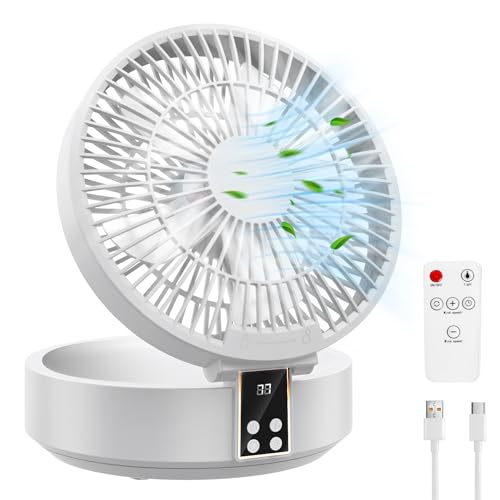 USB Desk Fan with LED Light Shaking Head Foldable 3 Speeds Remote Control