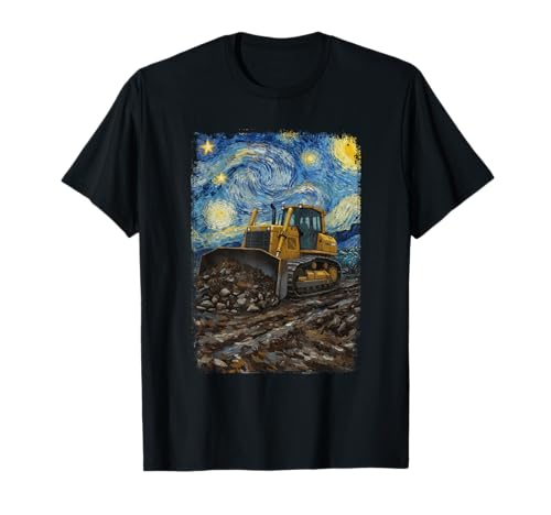 Bulldozer Van Gogh Starry Night Vehículo de construcción Camiseta