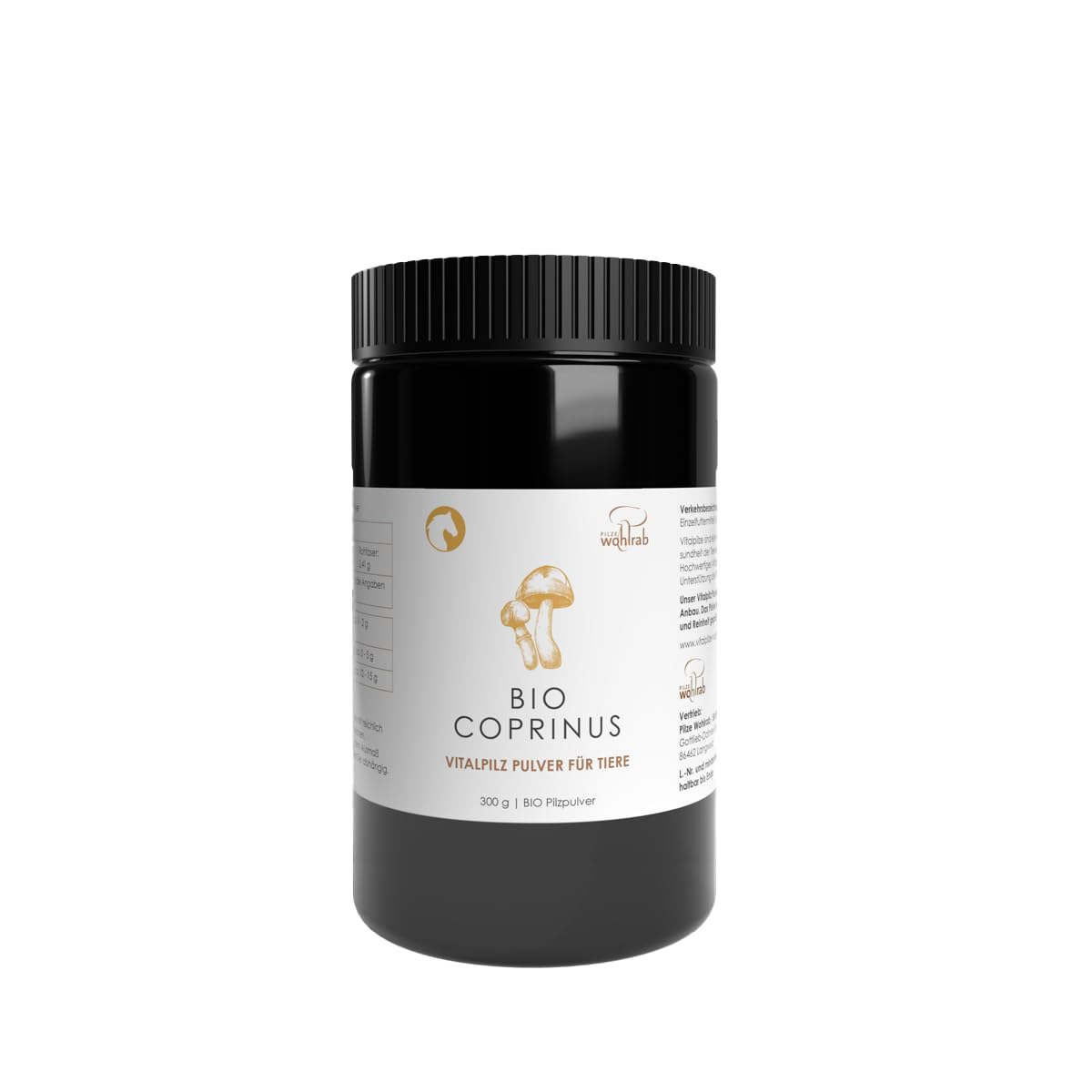 Bio Coprinus comatus Pulver für Tiere - 300 g - Reines Schopftintling Pulver - Vitalpilze - Dosierung für Tiere - 1 Dose - Höchste Bio-Qualität