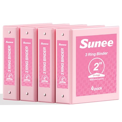 SUNEE 3 Ring Binders 2 Inch 4 Pack Clear View Binder Three Ring PVC-Free (Fit 8.5x11 Inches) for School or Office Supplies Pink