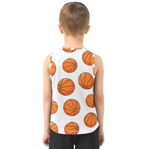 J JOYSAY Cartoon Basketball White Boys Tank Top Sleeveless Muscle Shirts Quick Dry Workout Sport Active Kids T-Shirts 3-15T3