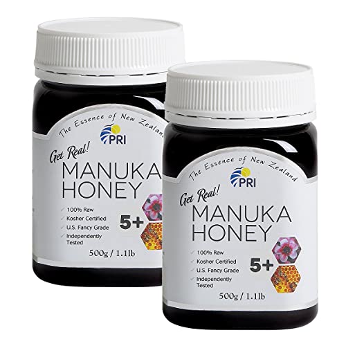 PRI Manuka Honey 5+, MGO 60+ New Zealand Raw Monofloral Manuka Honey, 1.1 lbs (Pack of 2)