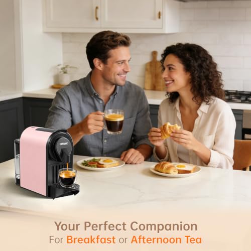 Image of CHULUX Bafe-Pro Compact Espresso Machine 20 Bar for Nes Original Pods, Pink | 1400W Rapid Heating, Espresso Lungo Buttons, Used Capsule Drawer, Auto-Eject System, 24oz Removable Reservoir, Mini Footprint
